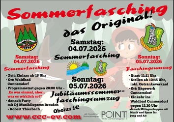 Sommerfasching2026 man sieht das Veranstaltungsplakat vom Sommerfasching Cunnersdorf