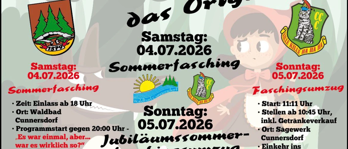 Sommerfasching2026 man sieht das Veranstaltungsplakat vom Sommerfasching Cunnersdorf