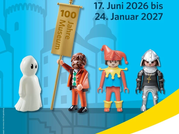 Geschichte(n) erleben 2 Ausstellungsplakat mit Playmobil-Figuren für Geschichte(n) erleben 2 auf Schloss Homburg