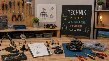 Craft and technology | sample image, AI-generated Beispielbild Werkbank