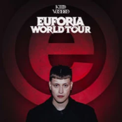 Porträt eines jungen Mannes vor rotem Hintergrund mit Schriftzug Euforia World Tour