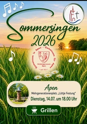 Plakat Sommersingen 2026.jpg Plakat zum Sommersingen 2026 in Apen: Schriftzug über einem Kornfeld im Abendlicht mit Veranstaltungsort.