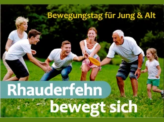 Rhauderfehn bewegt sich - Bewegungstag für Jung & Alt Generationen spielen Frisbee. Text: Bewegungstag für Jung & Alt. Rhauderfehn bewegt sich.