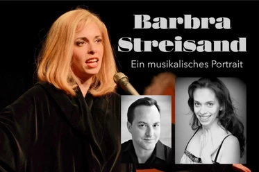 Barbra Filmplakat 2..jpg Fotomontage mit einer Sängerin als Barbra Streisand und Porträts zweier weiterer Künstler.