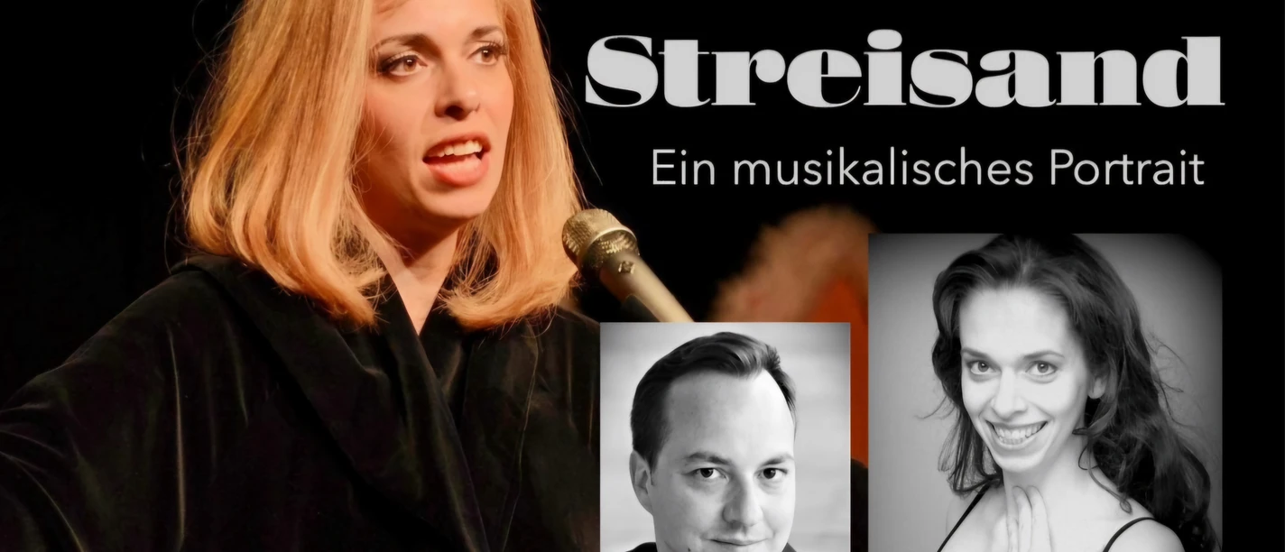 Barbra Filmplakat 2..jpg Fotomontage mit einer Sängerin als Barbra Streisand und Porträts zweier weiterer Künstler.