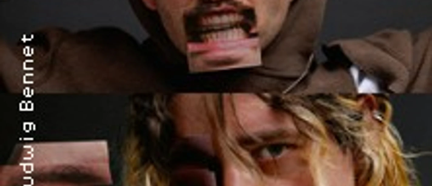 Zwei verzerrte Männerporträts als Collage mit dunklem Hintergrund