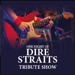 Rote E-Gitarre auf dunkler Bühne mit Schriftzug zur Dire-Straits-Hommage-Show
