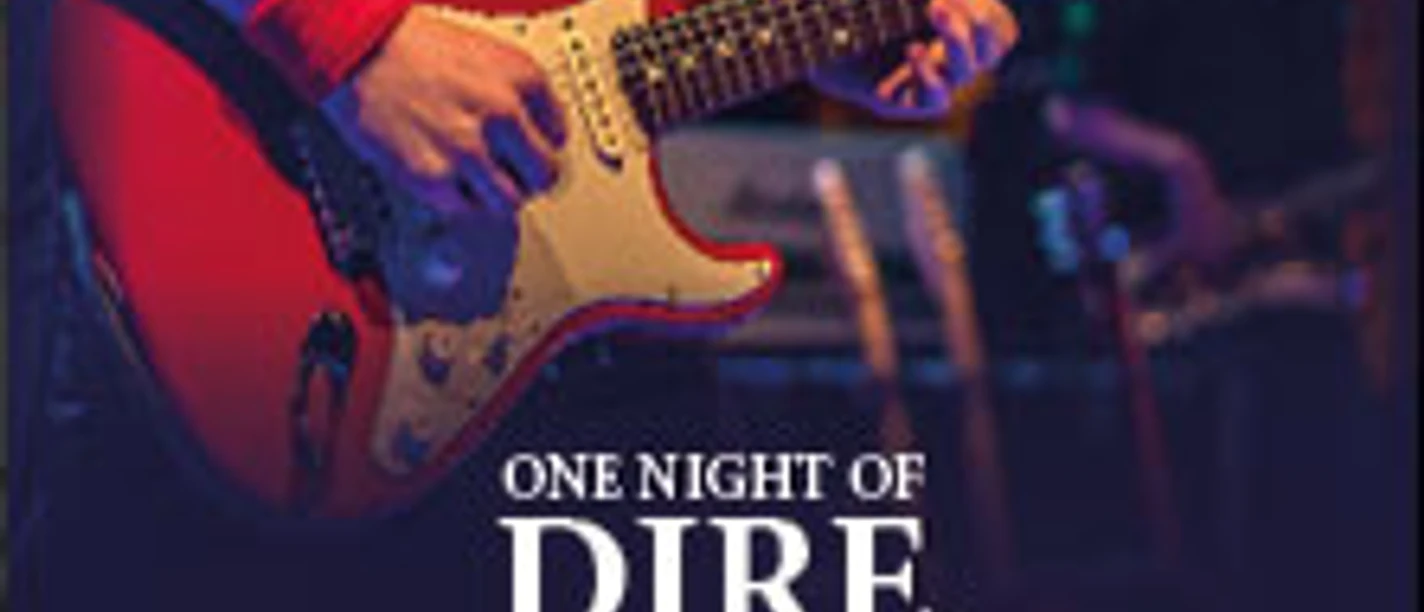 Rote E-Gitarre auf dunkler Bühne mit Schriftzug zur Dire-Straits-Hommage-Show
