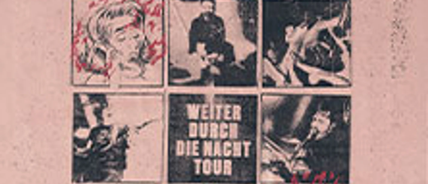 Rosafarbenes Tourplakat von Marathonmann mit Fotocollage und Schriftzug „Weiter durch die Nacht“