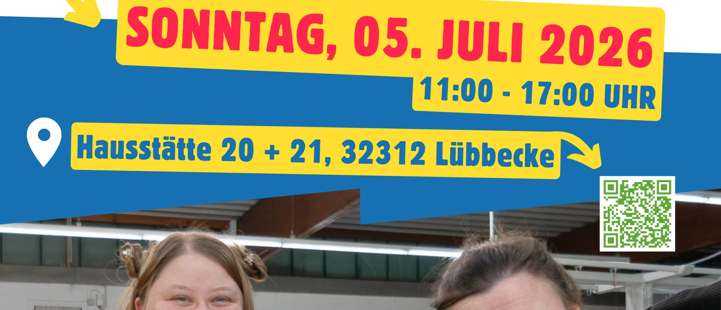 Tag der offenen Tür - Lübbecker Werkstätten Tag der offenen Tür der Lübbecker Werkstätten am 5. Juli 2026 mit zwei lächelnden Frauen.