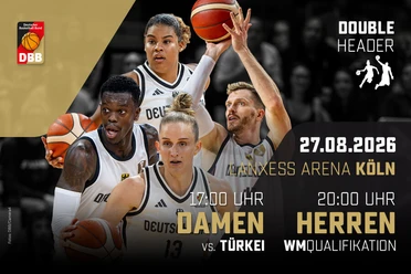 Basketball: "Double Header" der DBB-Frauen und -Männer in Köln DBB-Plakat zum Doubleheader mit Basketballspielerinnen und -spielern