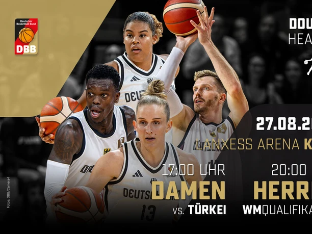 Basketball: "Double Header" der DBB-Frauen und -Männer in Köln DBB-Plakat zum Doubleheader mit Basketballspielerinnen und -spielern