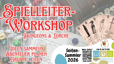 2026_07_10_SeSam_SpielleiterworkshopDnD_Veranstaltungskalender.png Ankündigung für den Spielleiter-Workshop Dungeons & Lurche. Grafik mit bunten Rollenspielwürfeln.