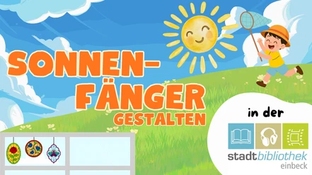 2026_08_06_LeseSommer_SonnenfängerGestalten_Veranstaltungskalender.png Illustration der Veranstaltung "Sonnenfänger gestalten": Ein Junge fängt eine lachende Sonne.