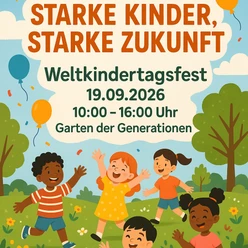 f7549a13-00ec-474d-8745-f546bfbfad87.png Plakat zum Weltkindertagsfest mit einer Zeichnung von fröhlich spielenden Kindern auf einer Wiese.