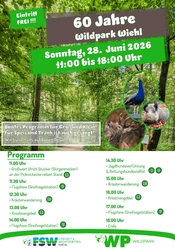 60 Jahre Wildpark Wiehl Plakat zum Jubiläum 60 Jahre Wildpark Wiehl am 28. Juni 2026 mit Programm und Tierfotos