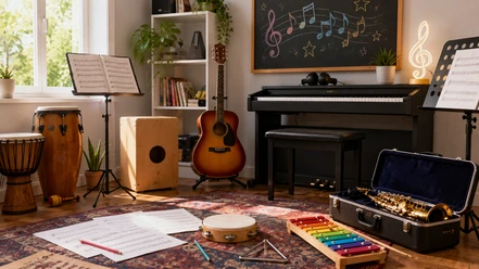 Muziek | Voorbeeldafbeelding, gegenereerd door AI Musikzimmer