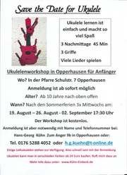 Plakat zum Ukulelenworkshop in Opperhausen mit roter Ukulele und Terminen