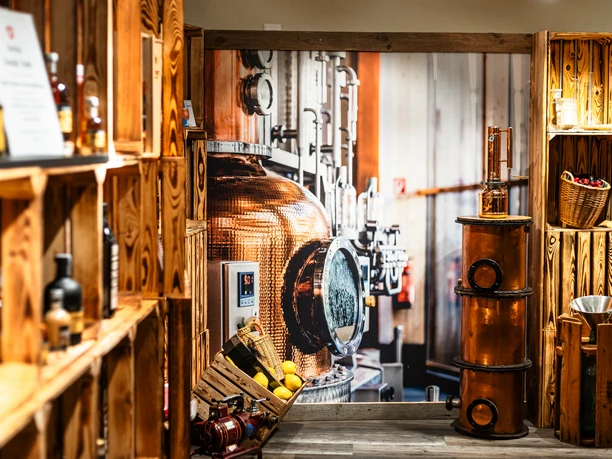 Copper stills and distillation equipment at the Hidden Craft Distillery in Lucerne.