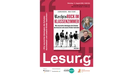 Lesung »Rechtsruck im Klassenzimmer«.jpg Plakat zur Lesung „Rechtsruck im Klassenzimmer“ mit Buchcover und zwei Porträts