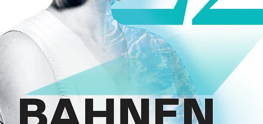 Plakatmotiv zu „22 Bahnen“ mit angeschnittener Person und türkisfarbenen Grafiken