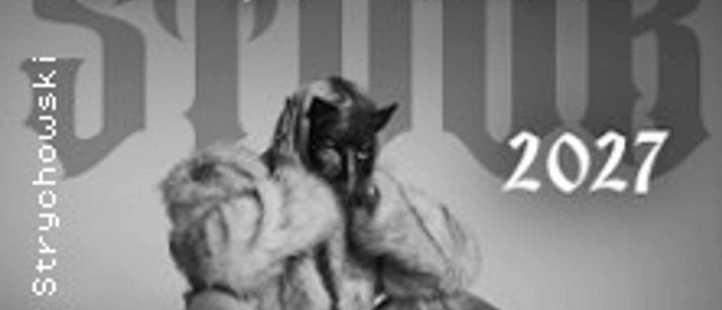 Graues Tourplakat von Antifuchs 2027 mit Person im Fellmantel vor großem Schriftzug