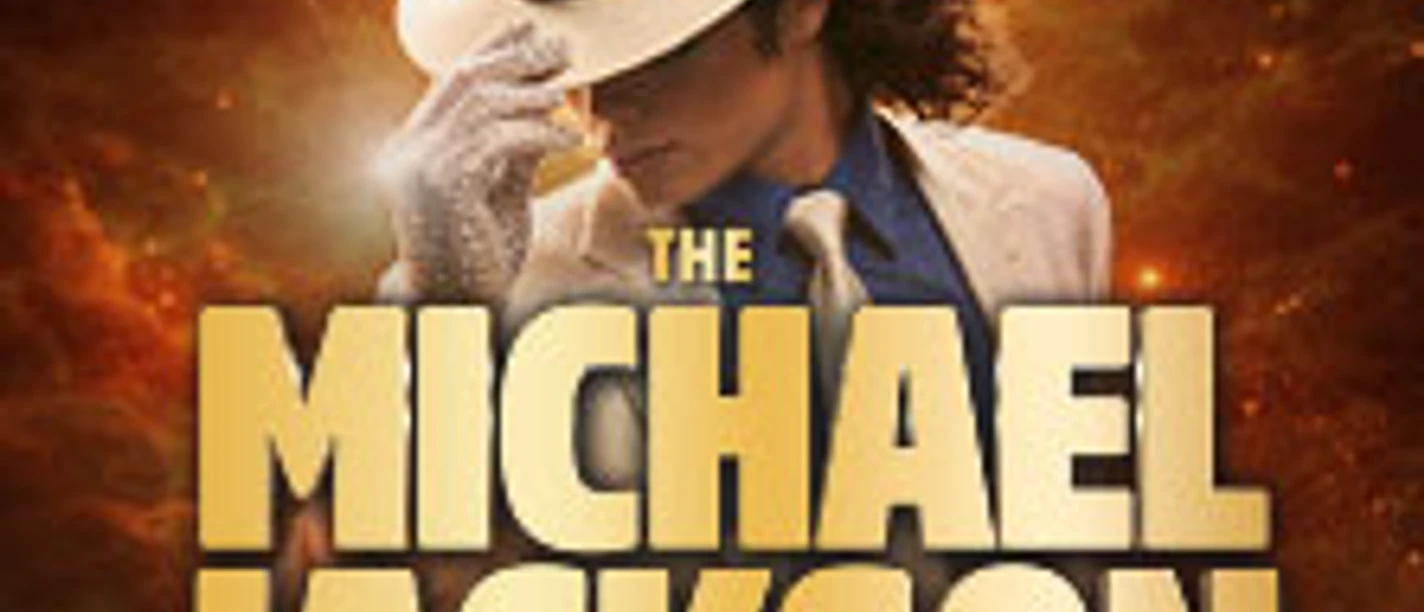 Plakat zur Michael Jackson Tribute Show mit Tänzer in Hut und goldener Schrift