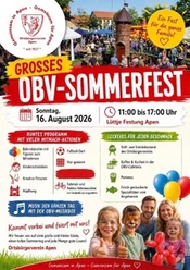 SommerfestAkt.jpeg Plakat zum OBV-Sommerfest am 16. August 2026 in Apen mit Programm für Familien.