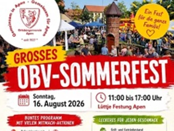SommerfestAkt.jpeg Plakat zum OBV-Sommerfest am 16. August 2026 in Apen mit Programm für Familien.