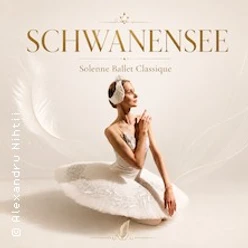 Sitzende Ballerina im weißen Tutu, Plakat zu Schwanensee – Solenne Ballet Classique