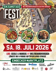 beitrag_mit-partnern2.jpg Plakat zum EIN.Samstags Fest mit Speisen, Getränken, Musik und MX-5-Parade am 18. Juli 2026