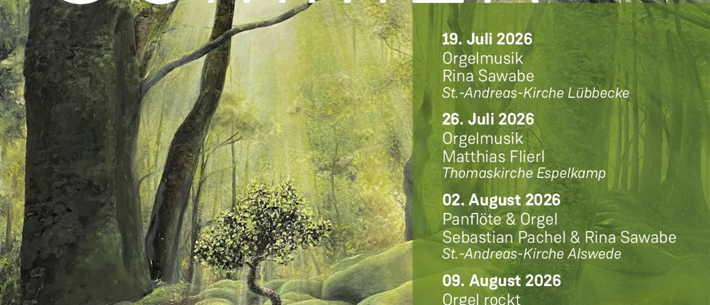 Orgelsommer 2026 Flyer zum Orgelsommer 2026 des Evangelischen Kirchenkreises Lübbecke mit Waldmotiv.