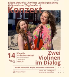 Zwei Violinen im Dialog.png Plakat mit Veranstaltungshinweisen