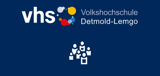 selected_cropmiddle_VhsJungeVHsLippeToGo_30.png Logo der Volkshochschule Detmold-Lemgo auf blauem Hintergrund mit Gruppen-Symbol