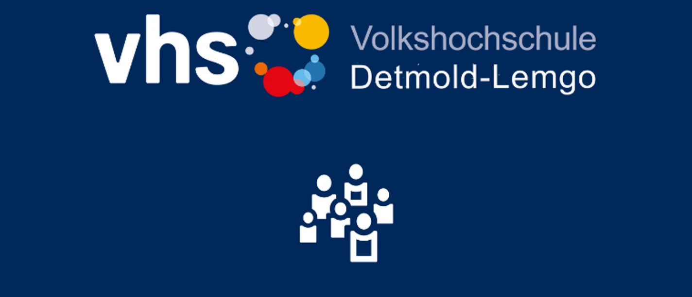 selected_cropmiddle_VhsJungeVHsLippeToGo_30.png Logo der Volkshochschule Detmold-Lemgo auf blauem Hintergrund mit Gruppen-Symbol