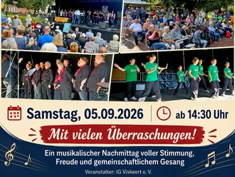 Plakat Festival der Chöre Visquard Plakat zum Rendezvous der Chöre in Visquard mit Bühnenfotos, Datum und Uhrzeit.
