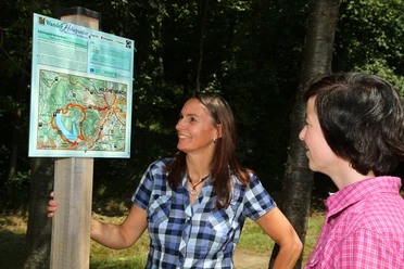 Kalorienpfad_Wanderer an der Wanderkarte Kalorienpfad_Wanderer an der Wanderkarte
