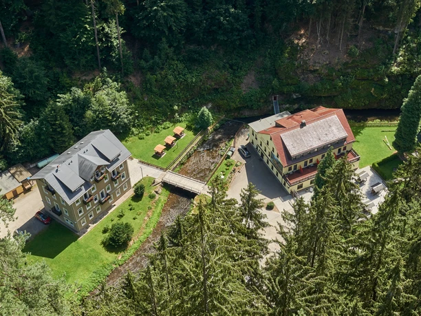 Hockstein Blick zum Gasthaus Polenztal