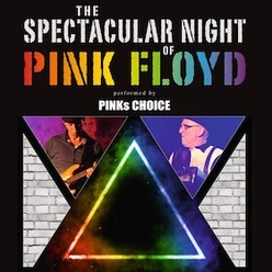 Pink Floyd Plakat zur Pink-Floyd-Show von Pinks Choice mit Regenbogenprisma und Bühnenfotos.