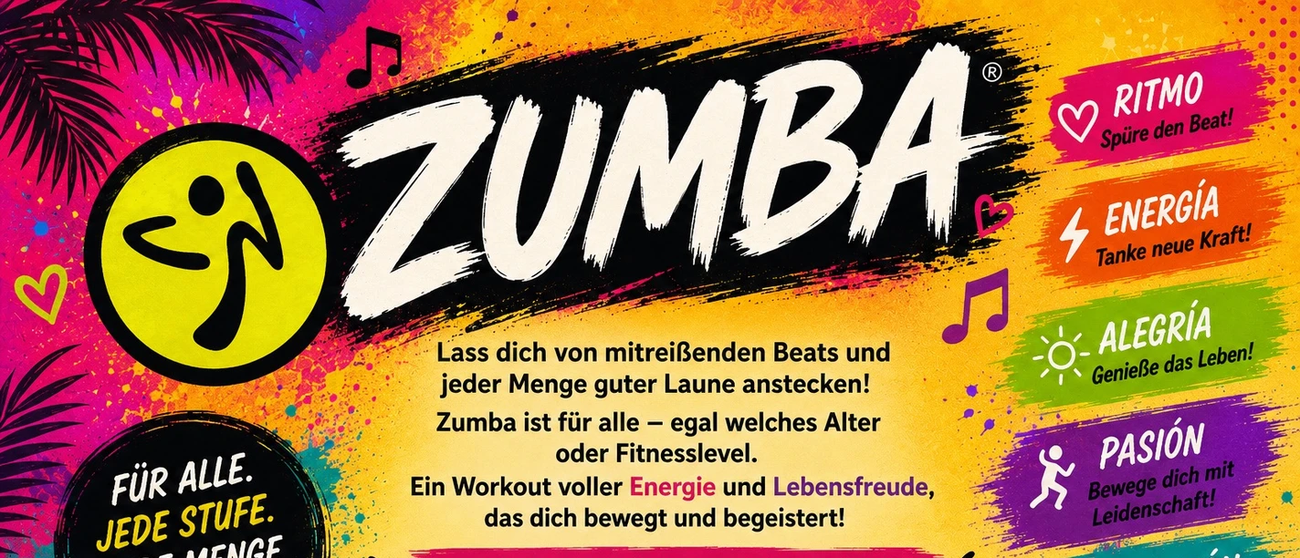 Zumba Plakat Plakat für Zumba mit Text und bunten Grafiken
