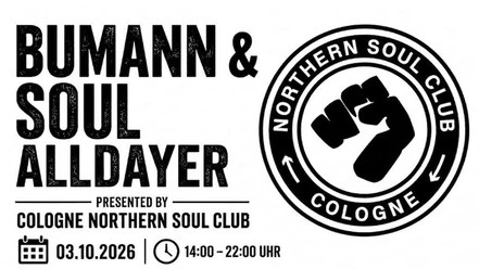 Black-and-white poster for the Bumann & Soul All-Day Event on October 3, 2026, featuring the Soul Club logo