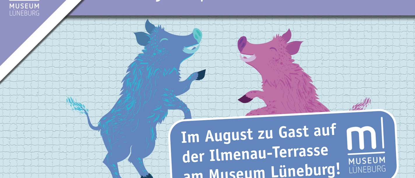 Plakat mit zwei tanzenden Wildschweinen zu Lindy Hop zum Feierabend im Museum Lüneburg.