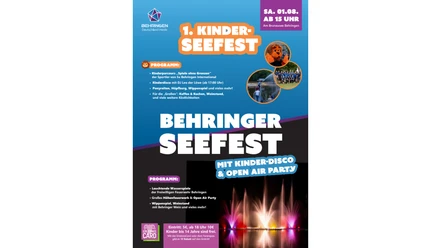 26_06-Seefest-behringen.jpg Werbeplakat zum Behringer Seefest mit Kinderprogramm, Open-Air-Party und Wasserspielen.