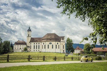 Abenteuer Alpenstrasse, bayrische Alpenstrasse vom Königsee bis Bodensee,
Wallfahrtskirche Wieskirche, bei Steingaden