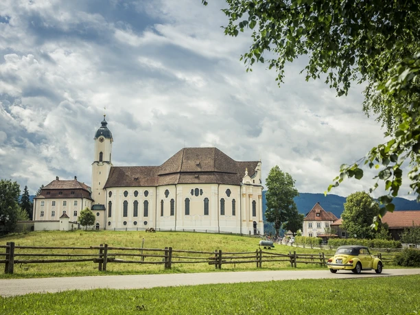 Wieskirche Abenteuer Alpenstrasse, bayrische Alpenstrasse vom Königsee bis Bodensee,
Wallfahrtskirche Wieskirche, bei Steingaden