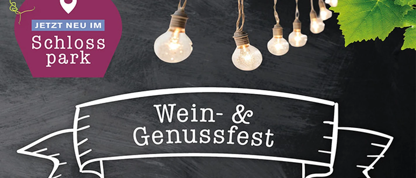 Grafik zum Wein- und Genussfest im Schlosspark mit Lichterkette und Weinlaub