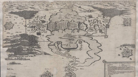 Ein Kupferstich, der die Flutung Wolfenbüttels durch die Errichtung des Schwedendammes 1627 zeigt, NLa Wf K 12064. Foto: Niedersächsisches Landesarchiv, Abt. Wolfenbüttel.jpg