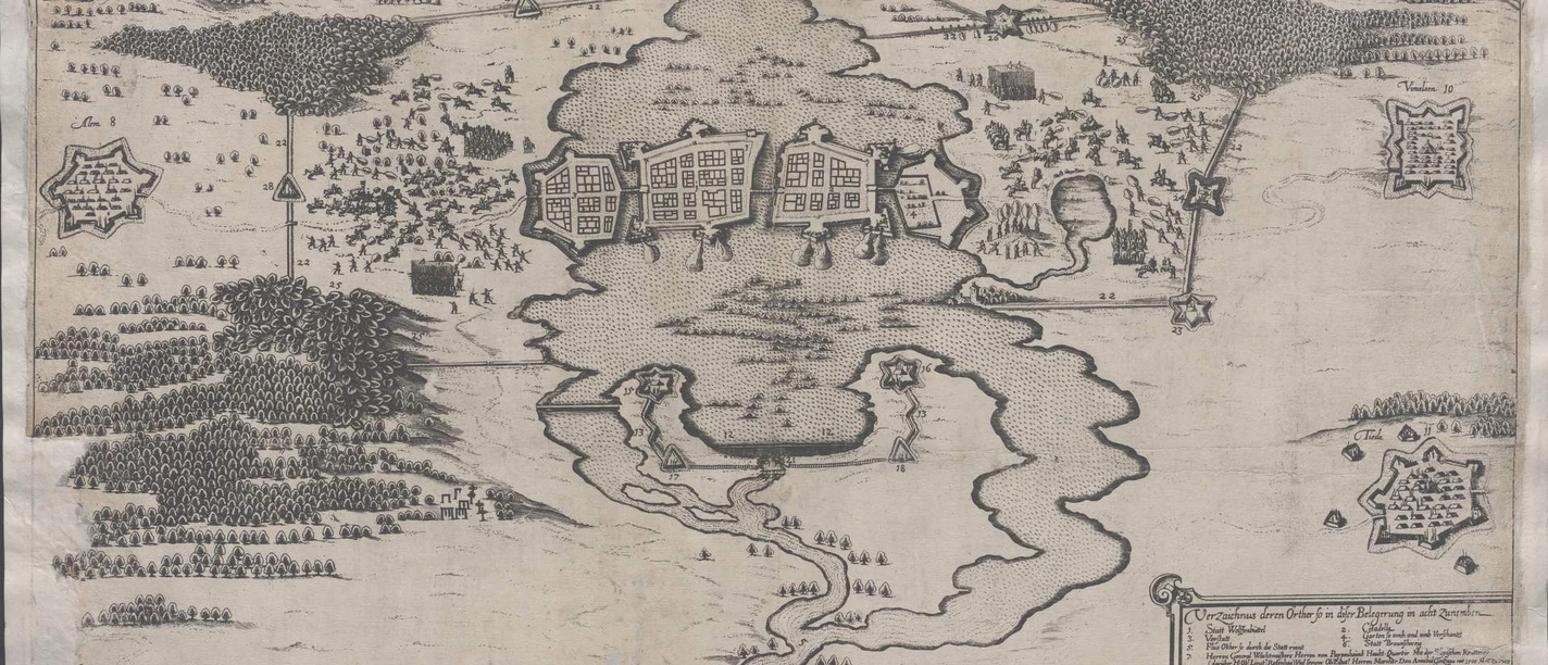 Ein Kupferstich, der die Flutung Wolfenbüttels durch die Errichtung des Schwedendammes 1627 zeigt, NLa Wf K 12064. Foto: Niedersächsisches Landesarchiv, Abt. Wolfenbüttel.jpg