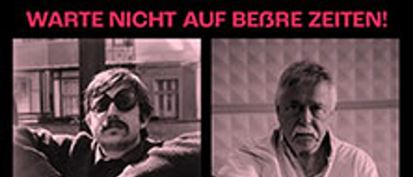 Plakat zu Wolf Biermann & Freunde mit zwei Porträts und Hinweis auf Konzert zum 90. Geburtstag