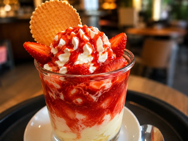Eis mit Erdbeeren und Sahne